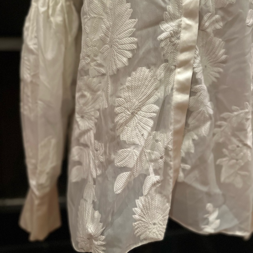 Dream By Sister Jane White Sheer Floral Blouse with Bell Sleeves - Picture 4 of 14